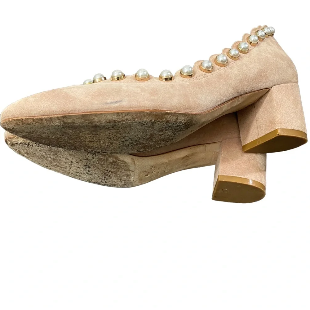 KATE SPADE New York Maeve Blush Pink Suede Pearl Studded Block Heel Pumps - Picture 5 of 6